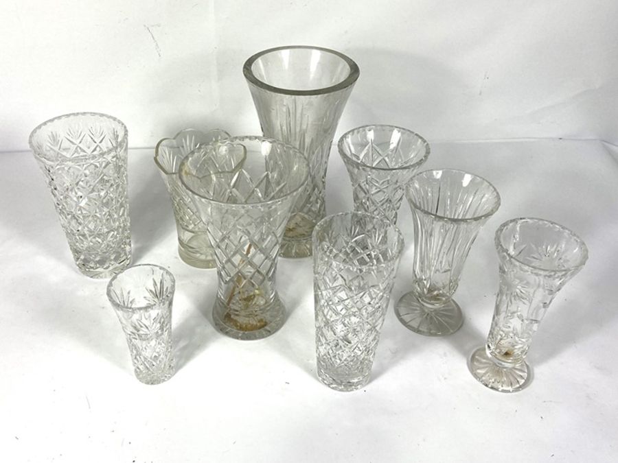 Twelve assorted cut and moulded glass celery and trumpet vases - Image 2 of 2