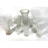 Twelve assorted cut and moulded glass celery and trumpet vases