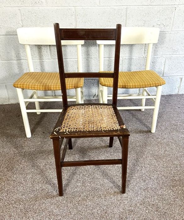 A set of four vintage ash framed kitchen chairs, with stick backs and turned legs; together with two - Image 4 of 7