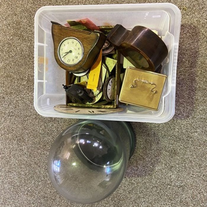 An assortment of clock parts, including enamel faces, together with various small clocks and a glass - Image 4 of 4