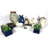 A group of assorted ceramics and decorative items, including a ‘Plymouth Gin’ water jug in the