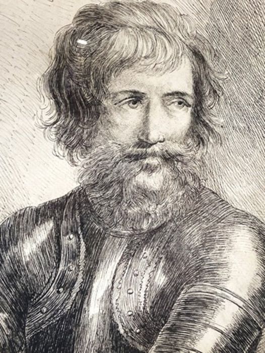Continental School, 18th century, Portrait of a Bearded Man in Armour, pen & ink, monogram and