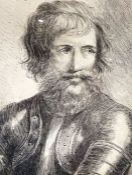 Continental School, 18th century, Portrait of a Bearded Man in Armour, pen & ink, monogram and