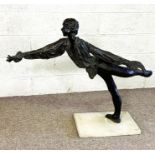 A bronzed figure of a ballet dancer, mid 20th century style, loosely style of Elizabeth Frink, on