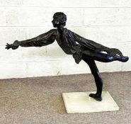A bronzed figure of a ballet dancer, mid 20th century style, loosely style of Elizabeth Frink, on