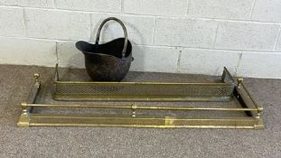 A Victorian brass fire curb, with ball and pole top rail; together with a 19th century pierced brass