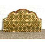 A Victorian style upholstered and scroll backed headboard, together with two bathroom linen