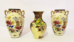 Pair of Chinese style baluster vases with a Maling style vase (3)