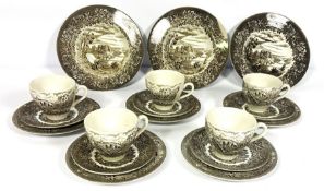 A very large vintage dinner and tea service, English Ironstone Tableware, Brown Castles pattern,