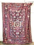 A rare English silk and wool crewelwork bed hanging or bedspread, probably 17th century, with finely