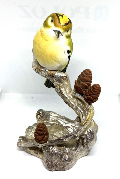 Two ceramic models of birds, 20th century, set on hallmarked silver bases, naturalistically modelled - Image 6 of 9