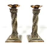 A pair of Continental silver plated twist column candlesticks, late 19th century, each with an