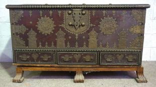 A very large Anglo-Indian camphor Dowry Chest (or Coffer), 18th/19th century, with a heavy moulded