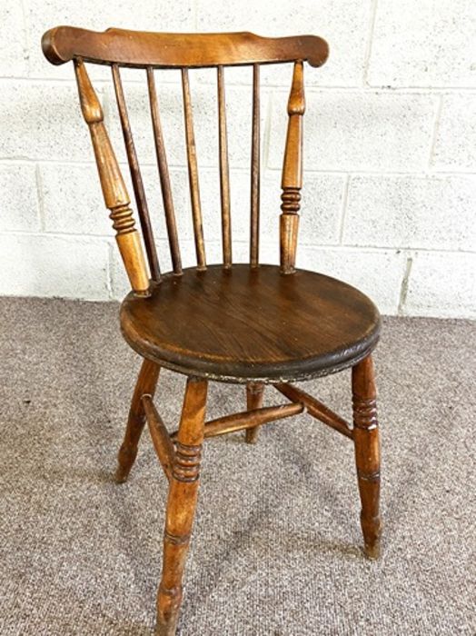 A set of four vintage ash framed kitchen chairs, with stick backs and turned legs; together with two - Image 5 of 7