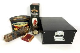 A collection of items including an L.N.E.R vintage hand pump fire extinguisher, a box of circa