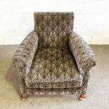 An art deco patterned moquette upholstered armchair; together with a small dining chair (2)