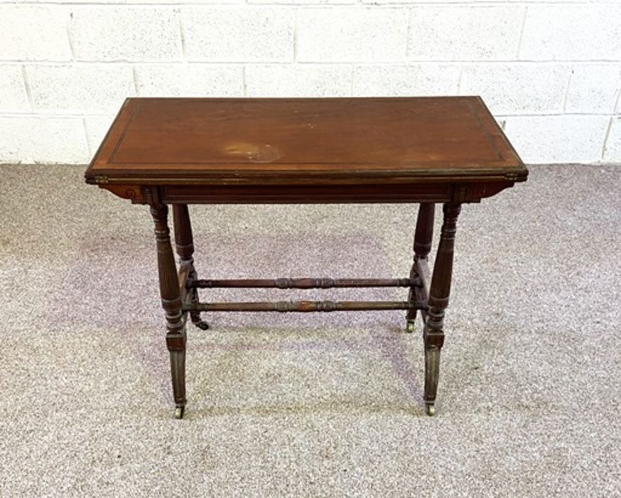 A late Victorian mahogany card table, stamped Lamb, Manchester 38928, with baize lined folding - Image 2 of 3