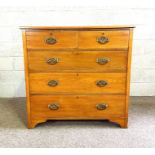 A vintage satin birch chest of drawers, with two short and three long drawers, 97cm high, 102cm