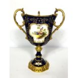 A Victorian Coalport table centre vase, in form of a goblet, mid 19th century, with Royal blue