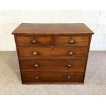 A Victorian mahogany chest of drawers, with two short and three long drawers, lacking feet, 93cm