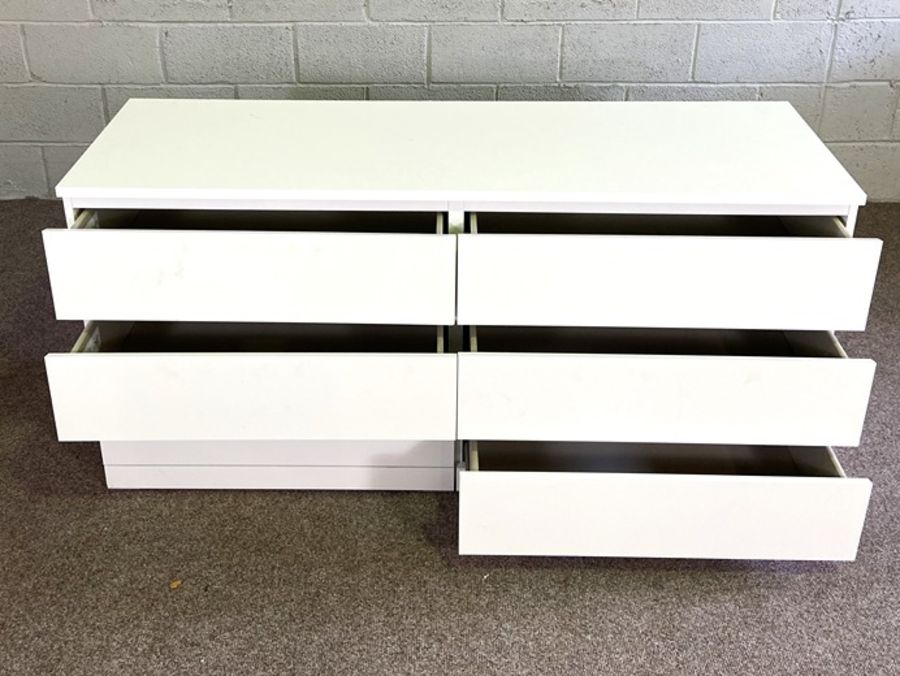A modern white chest of six drawers, 78cm high, 163cm wide; and a similar cabinet (2) - Image 2 of 4