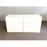 A modern white chest of six drawers, 78cm high, 163cm wide; and a similar cabinet (2)