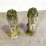 A pair of vintage composition stone Lion door guardians, 20th century, each standing, 54cm high,