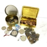 A quantity of assorted coin and stamps, including a group of Victorian penny coins etc. (a lot)