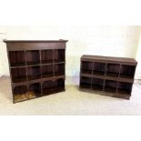 A vintage bookcase or collectors display case, with turned pillar supports and open niches, 130cm