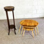 A set of three vintage Ercol  ash wood kidney shaped graduated coffee tables, with label, longest