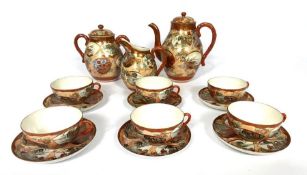 A Japanese porcelain Satsuma tea service, circa 1900, Meiji period, for six place settings,