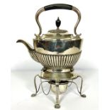 An Irish Victorian silver kettle on stand, hallmarked Dublin, 1898, of typical oval part fluted