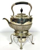 An Irish Victorian silver kettle on stand, hallmarked Dublin, 1898, of typical oval part fluted