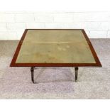 A late Victorian mahogany card table, stamped Lamb, Manchester 38928, with baize lined folding