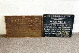 RAILWAY INTEREST: LNER, A cast iron ‘Warning to Trespassers’ sign, London & North Eastern Railway,