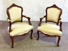 A pair of Louis XVI style upholstery fauteuil or armchairs, 20th century reproduction, 102cm high