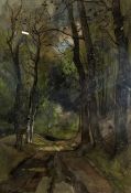 Théophile de Bock, Dutch (1851-1904), A wooded trackway, watercolour & crayon, signed LL: Th de