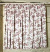 Two pairs of curtains, with French style rural print repeat pattern, 315cm wide by 150cm drop