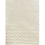 A pair of light cream and black spotted geometric patterned curtains, with interlining; 580cm wide