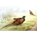 A porcelain plaque, decorated with two cock pheasants, attributed to E.R. Booth (formerly a