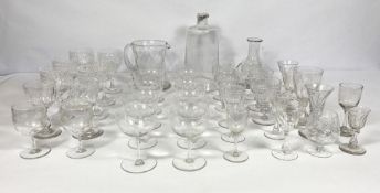 Assortment of table glassware, including a set of six goblets with knopped stems; a group of