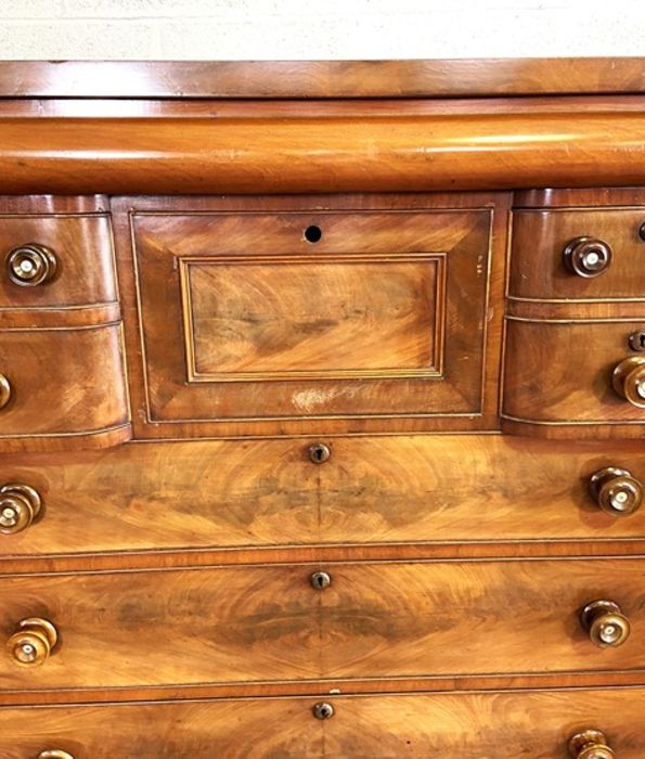 A large Scottish Victorian mahogany chest of drawers, with a cushion drawer above a central hat - Image 10 of 10