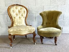 A Victorian spoon-backed and upholstered nursing chair, circa 1870; and a small Victorian button