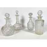 Four assorted decanters, including a mallet form decanter (4)