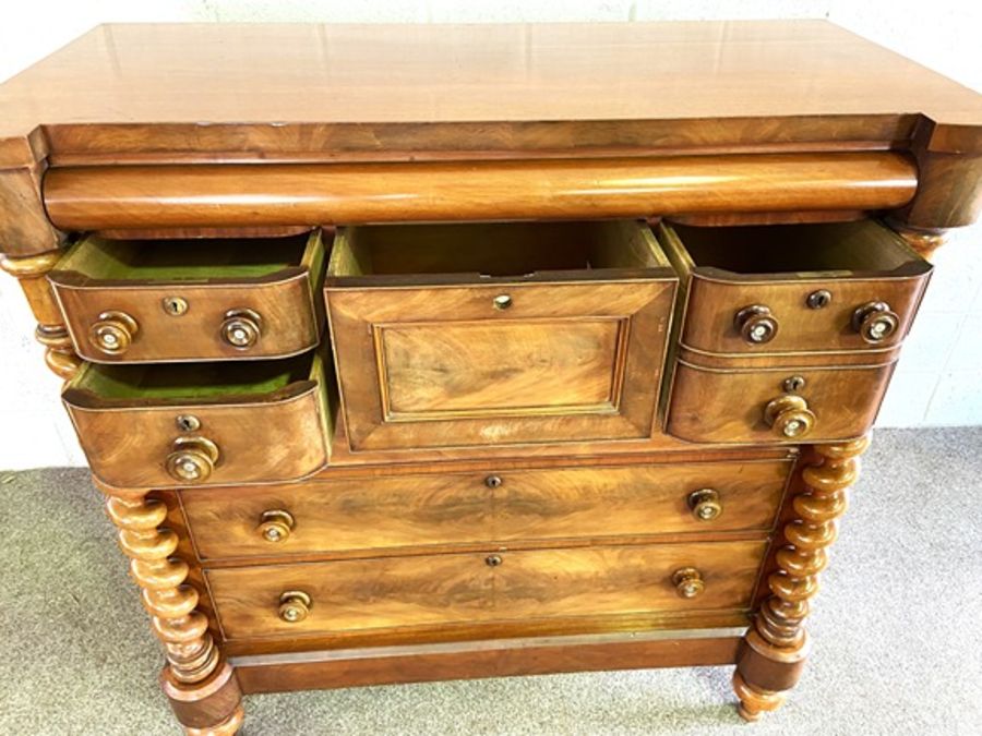 A large Scottish Victorian mahogany chest of drawers, with a cushion drawer above a central hat - Image 5 of 10