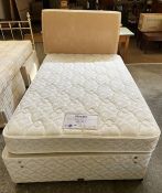 A Myers Quad mattress and divan, modern, 122cm wide, with beige cushioned bedhead