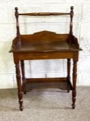 A Victorian stained pine washstand, 19th century, of small size, with turned gallery rail and turned