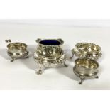 A pair of Georgian style Victorian silver salts, hallmarked London 1865, including liners; also a