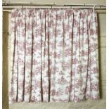 Two pairs of curtains, with French style rural print repeat pattern, 315cm wide by 150cm drop
