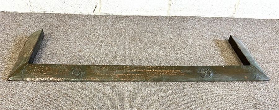 An Arts & Crafts beaten copper fire curb; together with a Victorian cast iron decorative fire - Image 5 of 7